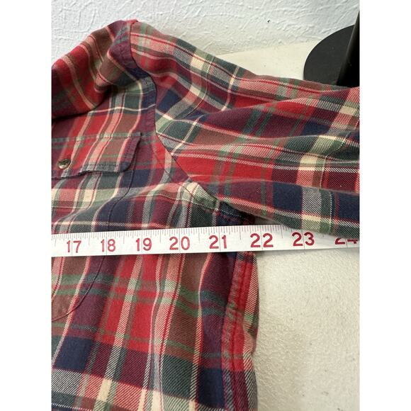 Lauren Ralph Lauren Women's Red Large Button Down Flannel Plaid Roll Sleeve Tab - Picture 3 of 9